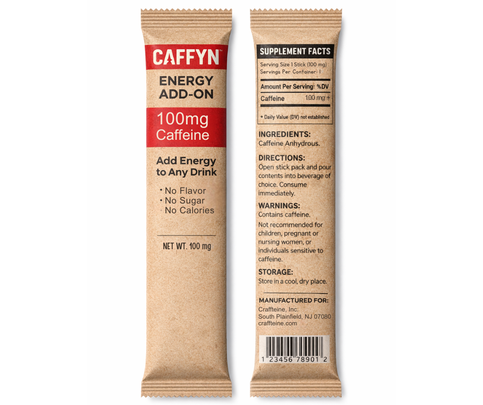CAFFYN 100mg caffeine powder stick – supplement facts panel