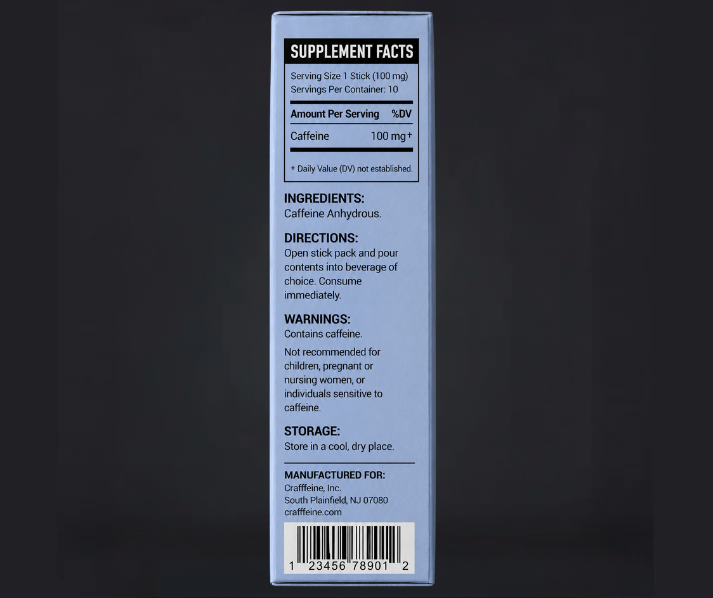 CAFFYN 100mg caffeine powder sticks nutrition facts