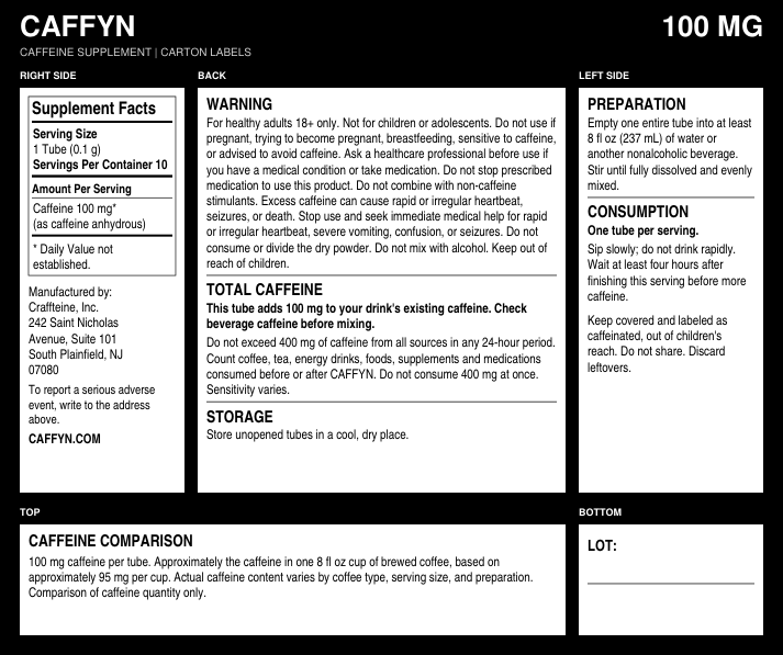 CAFFYN 100mg caffeine powder carton labels