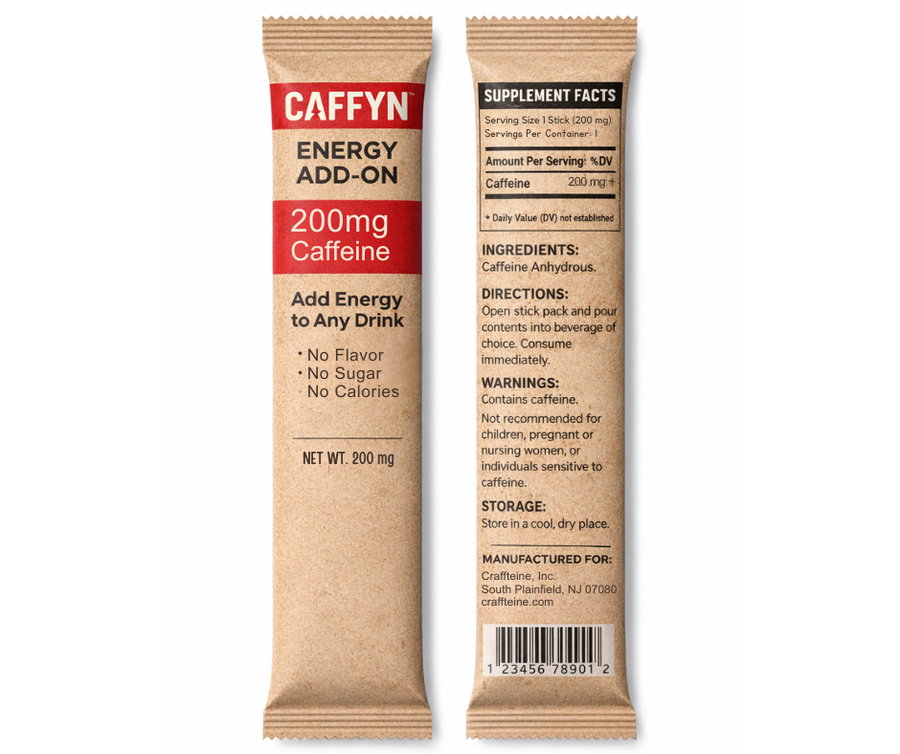 CAFFYN 200mg caffeine powder stick – supplement facts panel