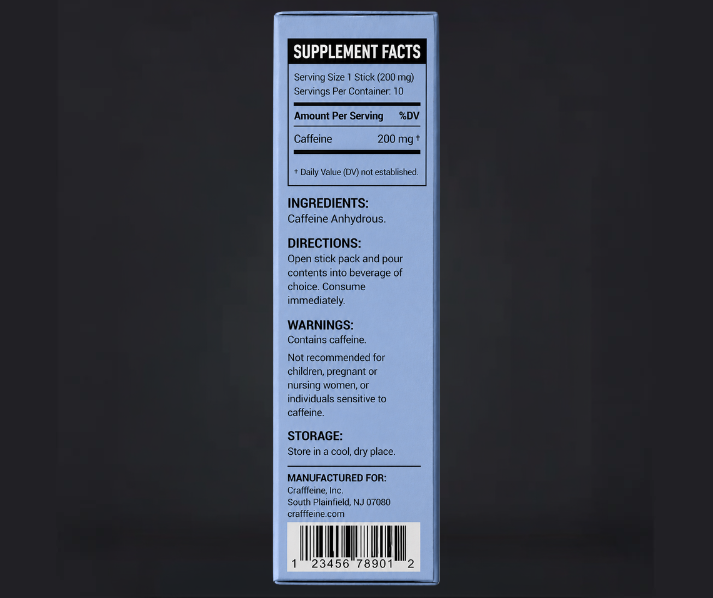 CAFFYN 200mg caffeine powder sticks nutrition facts