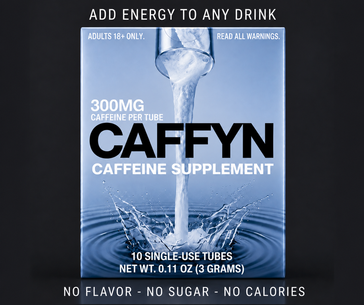 CAFFYN 300mg caffeine powder sticks 3-pack front package