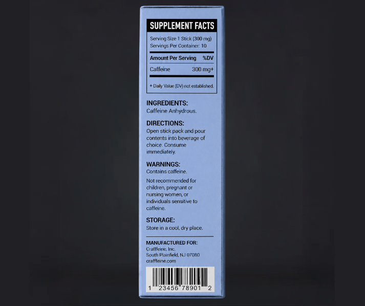 CAFFYN 300mg caffeine powder sticks nutrition facts