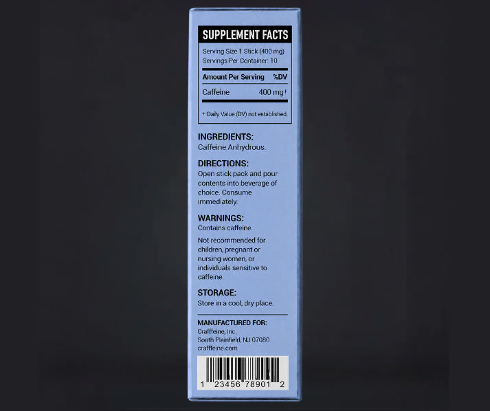 CAFFYN 400mg caffeine powder sticks nutrition facts