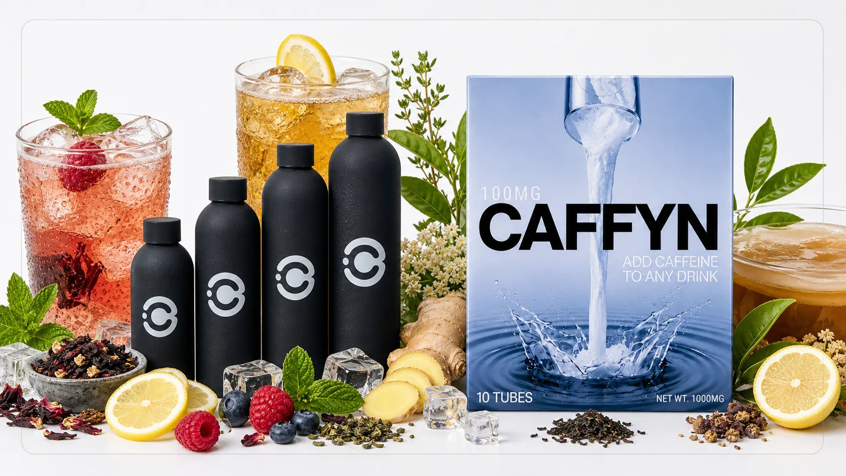 CAFFYN caffeine sticks with herbal tea, citrus, berries, and ginger