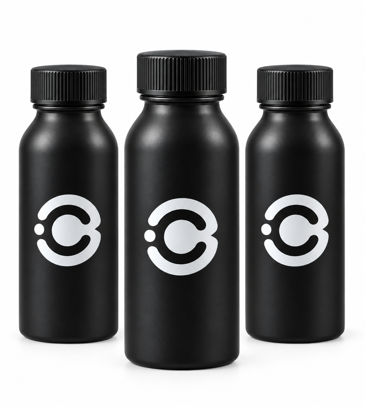 Black CAFFYN long-neck energy shot bottles