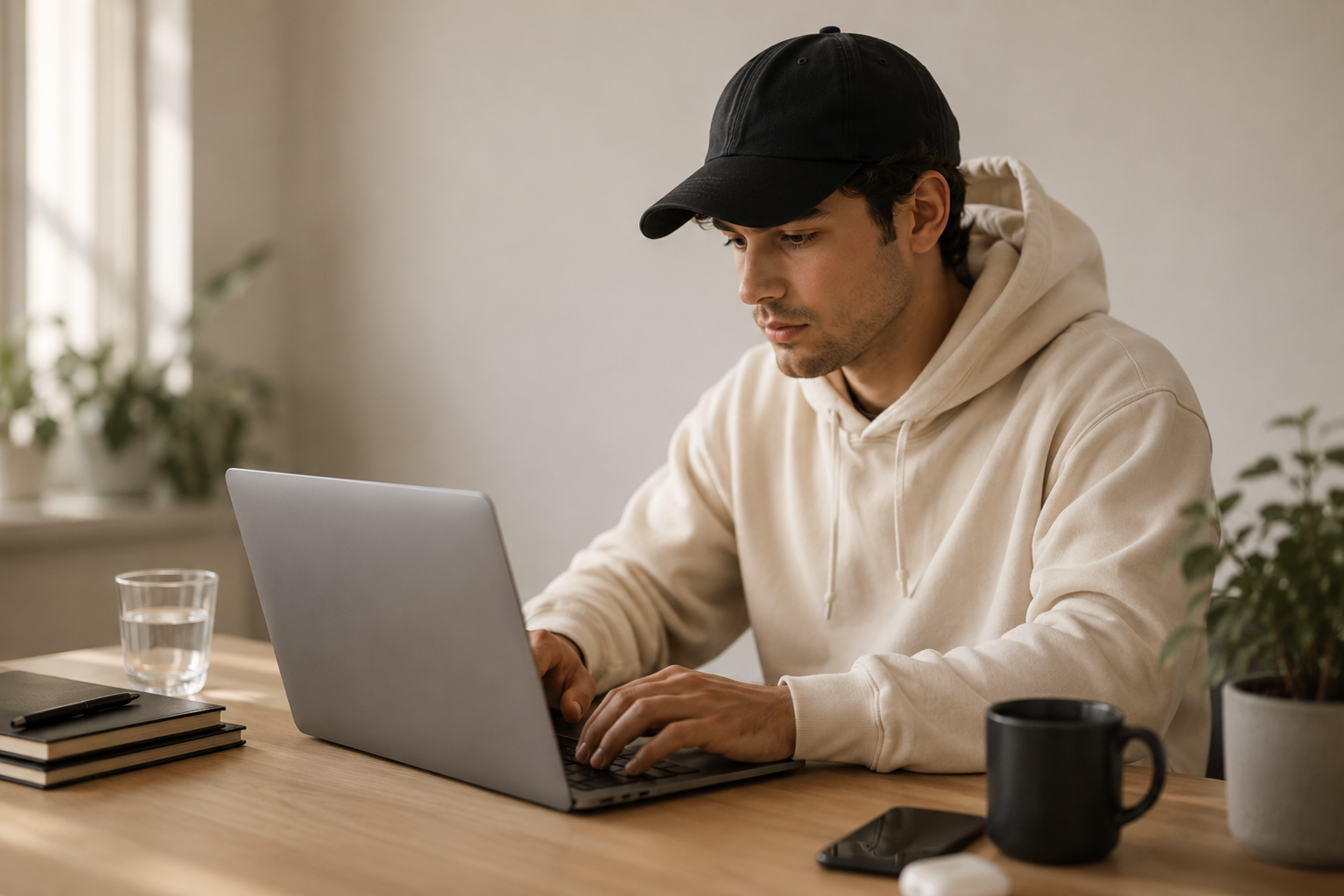 Person working on laptop in focus mode with CAFFYN