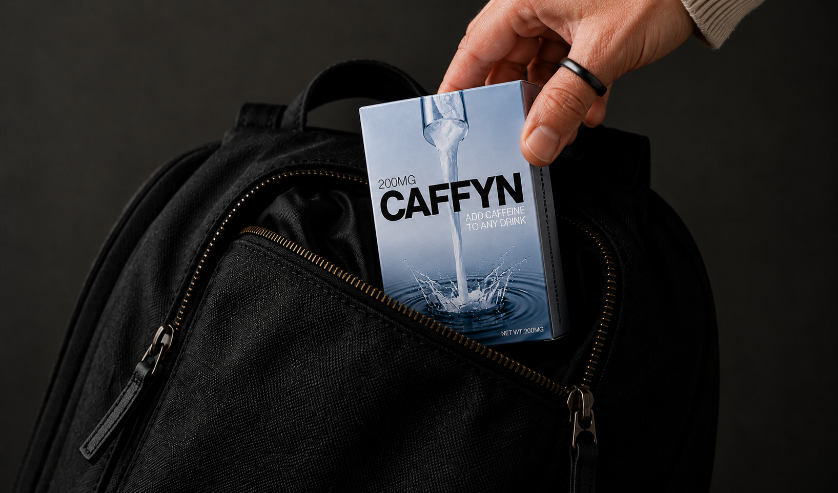 CAFFYN pack ready to go in a black backpack